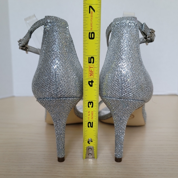 Michael Kors Ava Mid Heel Strappy Silver Glitter Sandals Heels PV19H Size 10M - Picture 7 of 16